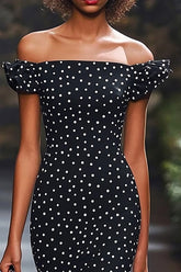 Mermaid Schulterfreies Schwarz-weißes Polka Dot Kleid